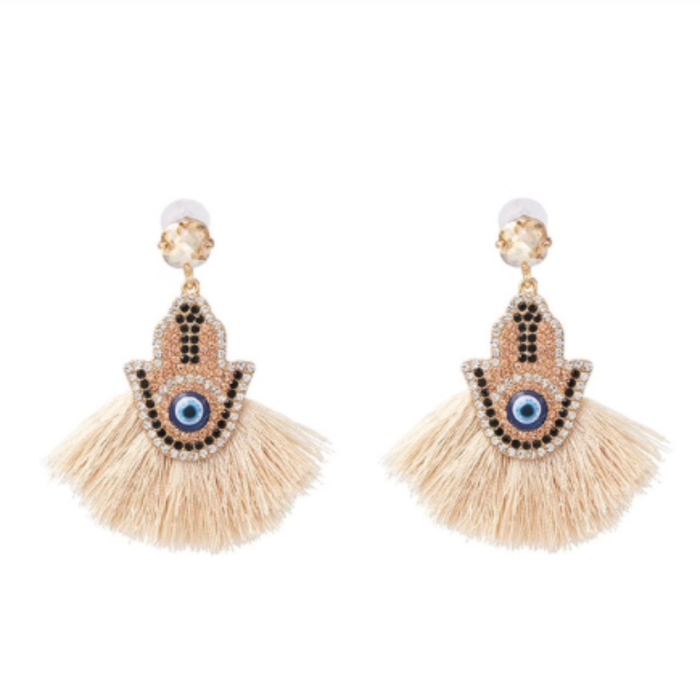 " MARRAKESH"  - Fringe Hamsa Hand Evil Eye Earring